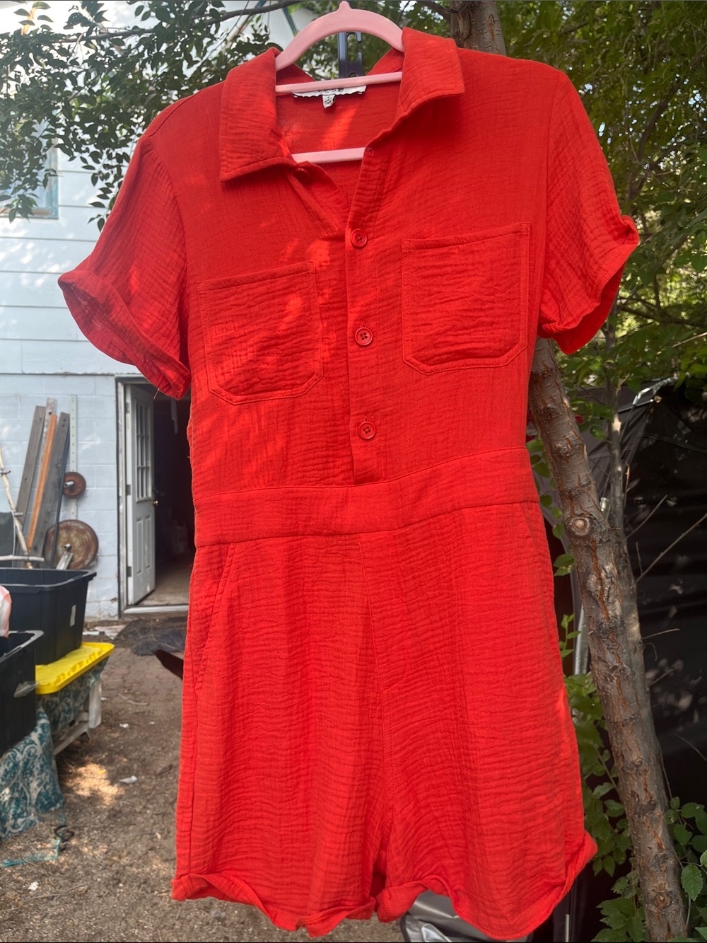 Joe's Jeans Bright Red Short-Sleeve Romper